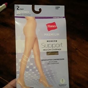 NWT XL Nude Hanes Premium Modern Support Compression 2 Pair 30 Denier Pantyhose